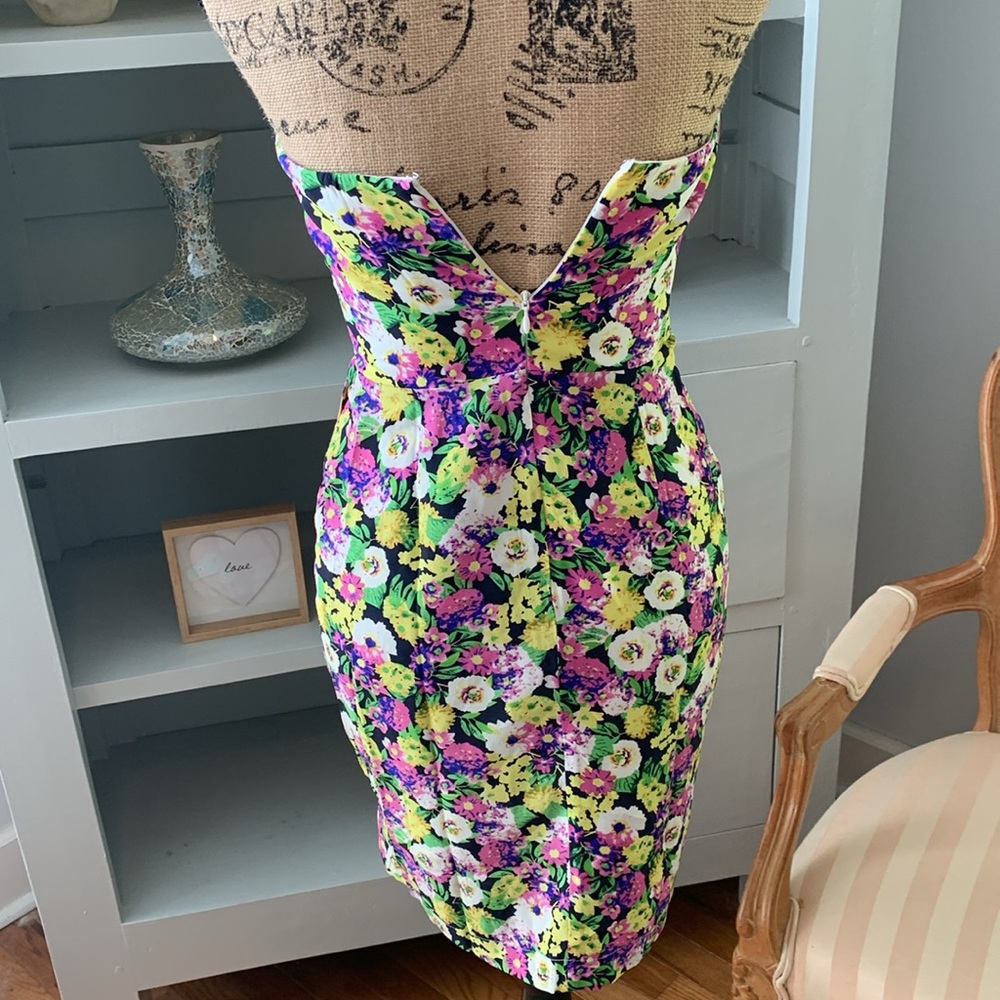 YUMI KIM NWT New silk Strapless floral mini dress purple green white yellow XS 0 - Picture 5 of 8